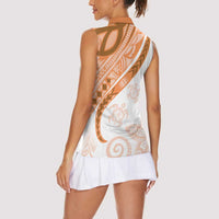 Orange Polynesian Tribal Turtle Floral Pattern Women Sleeveless Polo Shirt LT05 - Polynesian Pride