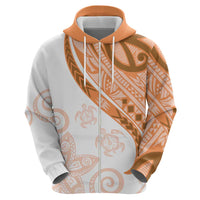 Orange Polynesian Tribal Turtle Floral Pattern Zip Hoodie