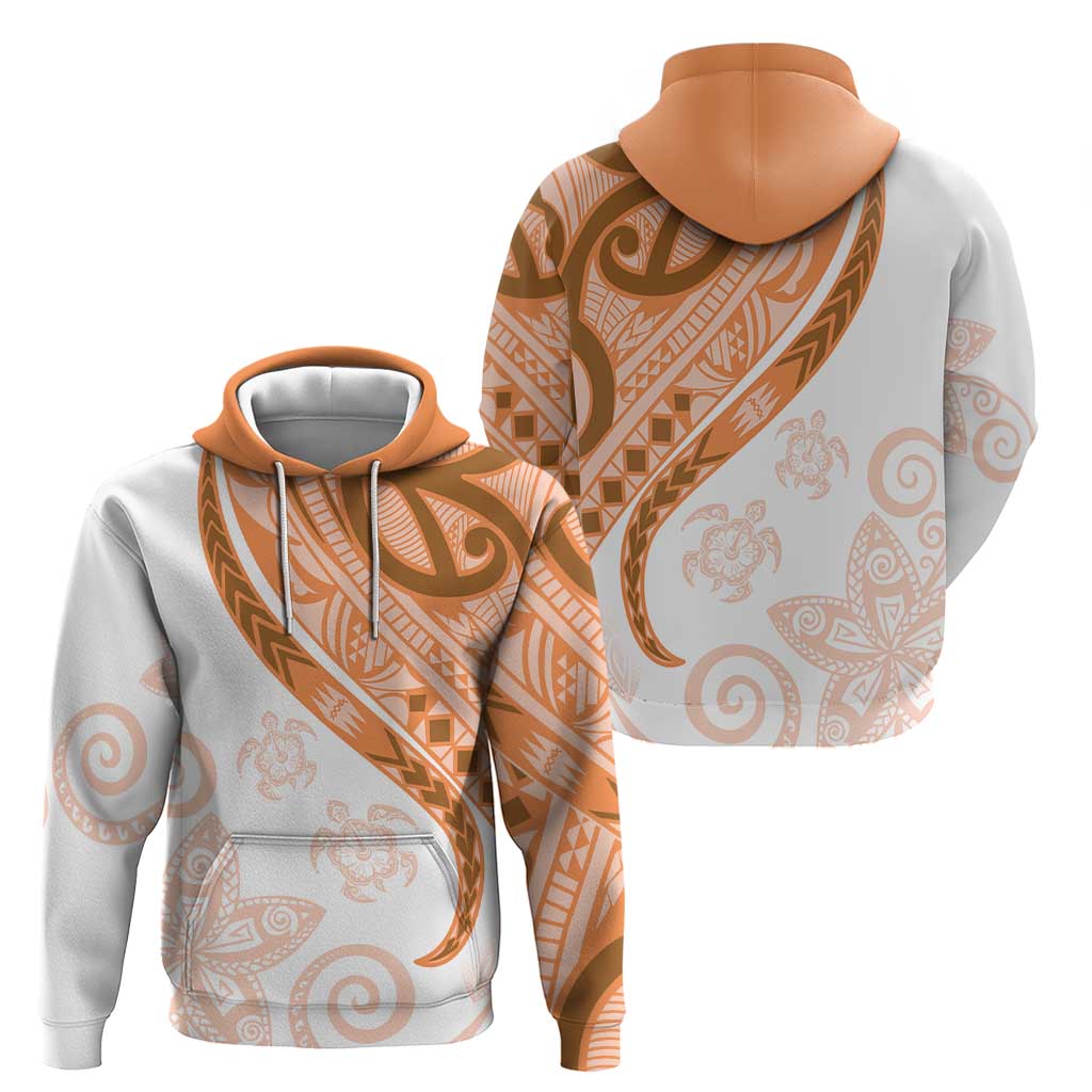 Orange Polynesian Tribal Turtle Floral Pattern Zip Hoodie