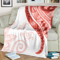 Coral Red Polynesian Tribal Turtle Floral Pattern Blanket