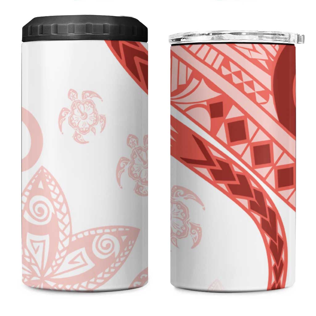 Coral Red Polynesian Tribal Turtle Floral Pattern 4 in 1 Can Cooler Tumbler