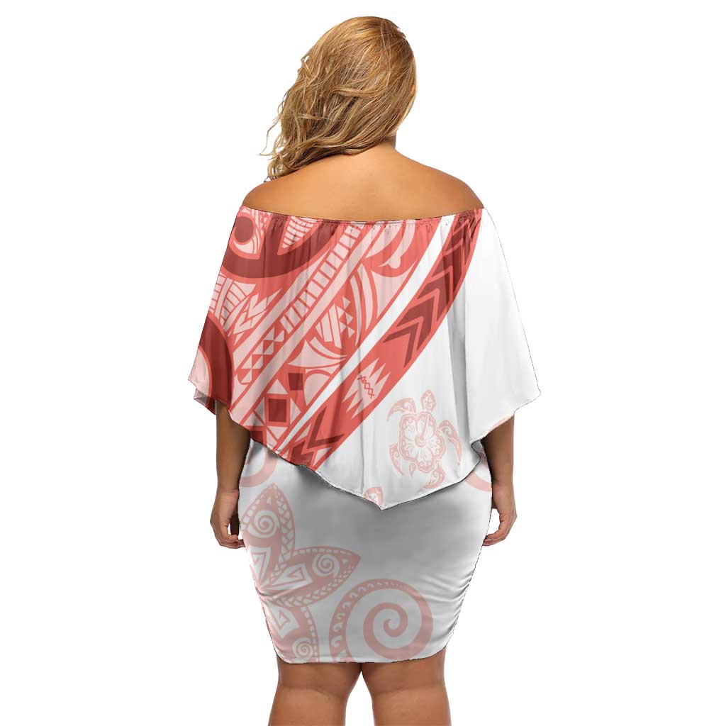 Coral Red Polynesian Tribal Turtle Floral Pattern Off Shoulder Short Dress LT05 - Polynesian Pride