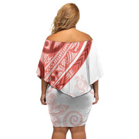 Coral Red Polynesian Tribal Turtle Floral Pattern Off Shoulder Short Dress LT05 - Polynesian Pride