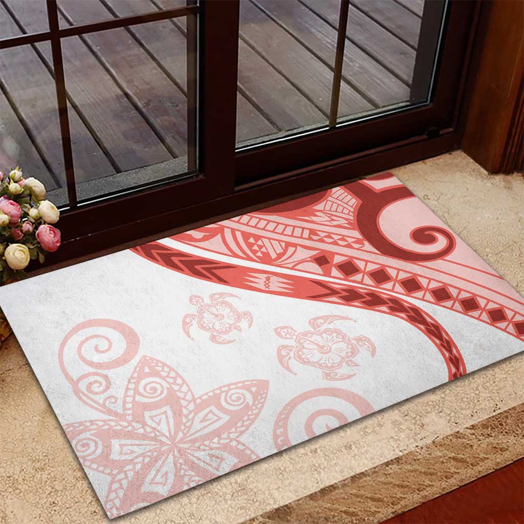 Coral Red Polynesian Tribal Turtle Floral Pattern Rubber Doormat