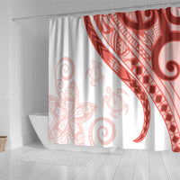 Coral Red Polynesian Tribal Turtle Floral Pattern Shower Curtain