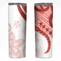 Coral Red Polynesian Tribal Turtle Floral Pattern Skinny Tumbler