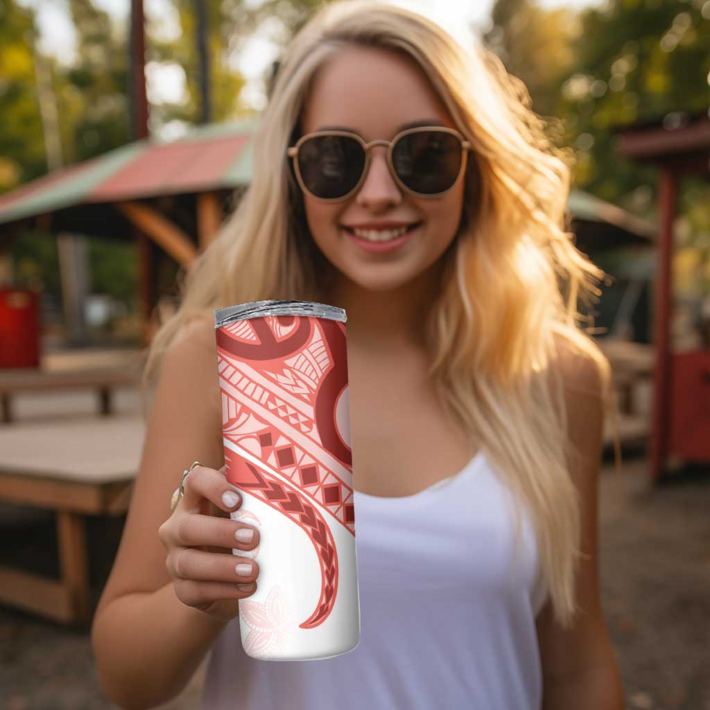 Coral Red Polynesian Tribal Turtle Floral Pattern Skinny Tumbler