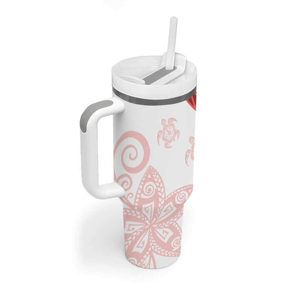Coral Red Polynesian Tribal Turtle Floral Pattern Tumbler With Handle