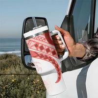 Coral Red Polynesian Tribal Turtle Floral Pattern Tumbler With Handle