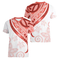Coral Red Polynesian Tribal Turtle Floral Pattern Women V-Neck T-Shirt LT05 - Polynesian Pride