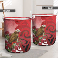 New Zealand Parrot Kaka Laundry Basket Maori Koru With Pohutukawa Flowers - Polynesian Pride