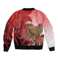 New Zealand Parrot Kaka Bomber Jacket Maori Koru With Pohutukawa Flowers - Polynesian Pride
