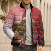 New Zealand Parrot Kaka Bomber Puffer Jacket Maori Koru With Pohutukawa Flowers - Polynesian Pride