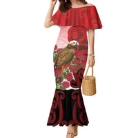 New Zealand Parrot Kaka Family Matching Mermaid Dress and Hawaiian Shirt Maori Koru With Pohutukawa Flowers - Polynesian Pride
