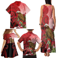 New Zealand Parrot Kaka Family Matching Tank Maxi Dress and Hawaiian Shirt Maori Koru With Pohutukawa Flowers LT05 - Polynesian Pride