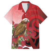 New Zealand Parrot Kaka Family Matching Tank Maxi Dress and Hawaiian Shirt Maori Koru With Pohutukawa Flowers LT05 Dad's Shirt - Short Sleeve Red - Polynesian Pride