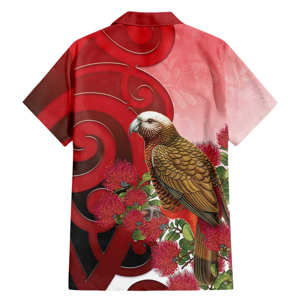 New Zealand Parrot Kaka Family Matching Tank Maxi Dress and Hawaiian Shirt Maori Koru With Pohutukawa Flowers LT05 - Polynesian Pride