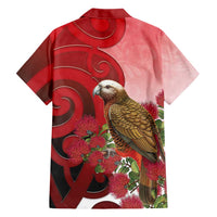 New Zealand Parrot Kaka Family Matching Tank Maxi Dress and Hawaiian Shirt Maori Koru With Pohutukawa Flowers LT05 - Polynesian Pride
