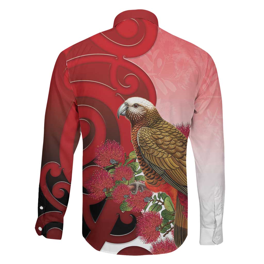 New Zealand Parrot Kaka Family Matching Tank Maxi Dress and Hawaiian Shirt Maori Koru With Pohutukawa Flowers LT05 - Polynesian Pride