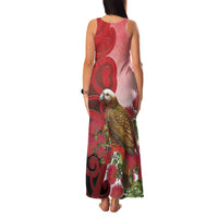 New Zealand Parrot Kaka Family Matching Tank Maxi Dress and Hawaiian Shirt Maori Koru With Pohutukawa Flowers LT05 - Polynesian Pride
