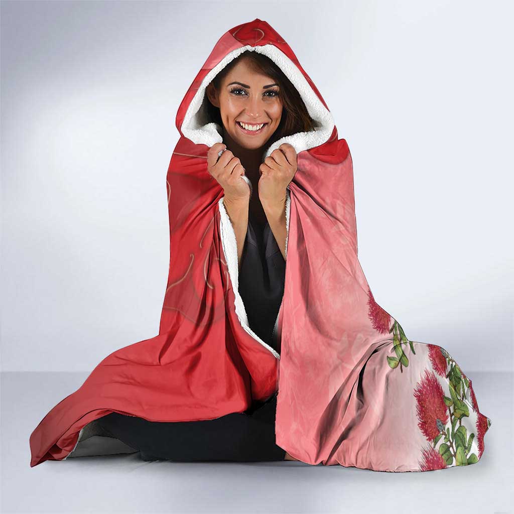 New Zealand Parrot Kaka Hooded Blanket Maori Koru With Pohutukawa Flowers - Polynesian Pride
