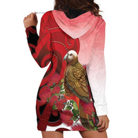 New Zealand Parrot Kaka Hoodie Dress Maori Koru With Pohutukawa Flowers - Polynesian Pride