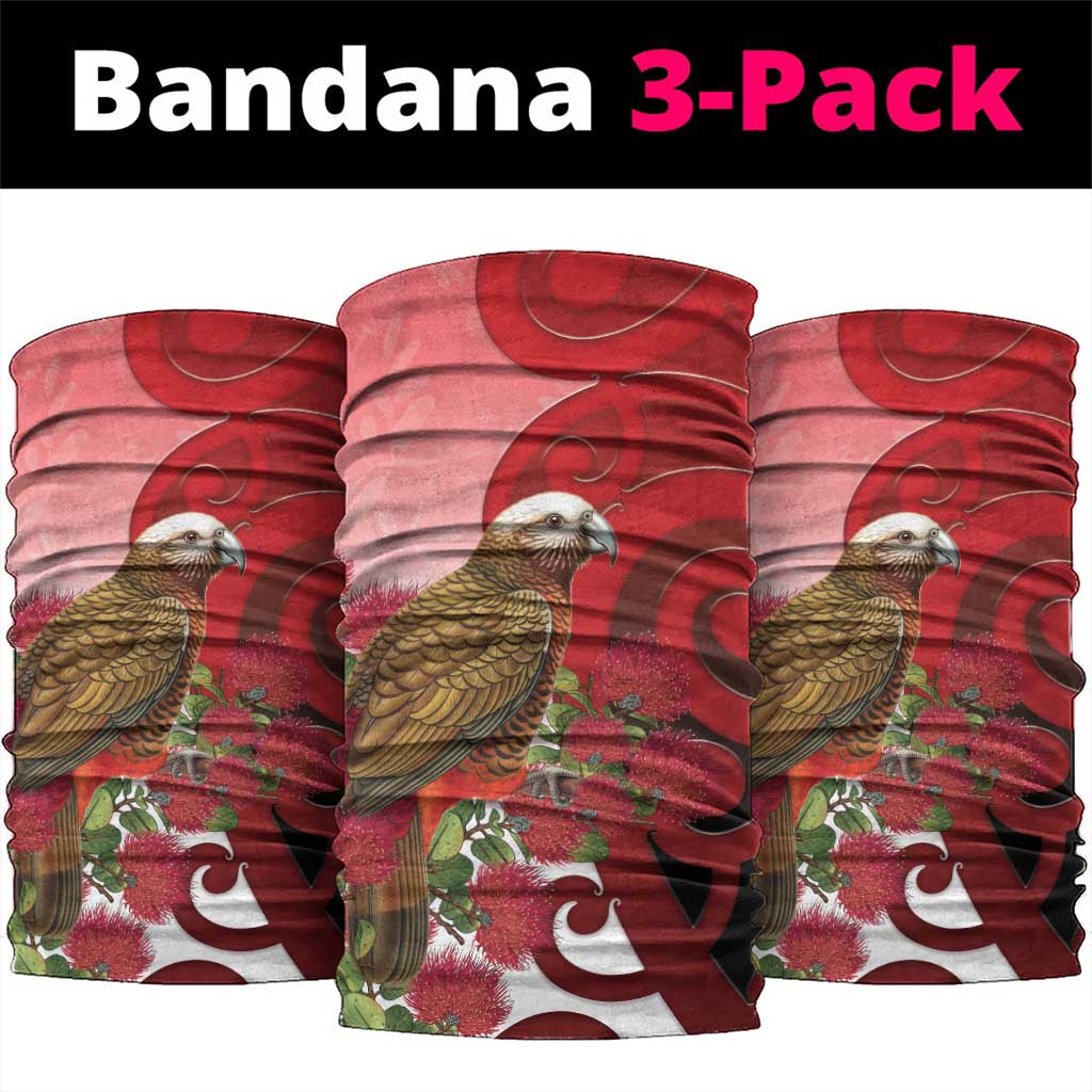 New Zealand Parrot Kaka Neck Gaiter Maori Koru With Pohutukawa Flowers LT05 package One Size: 25*50cm Red - Polynesian Pride