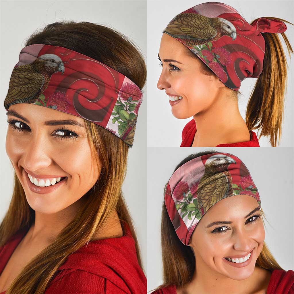 New Zealand Parrot Kaka Neck Gaiter Maori Koru With Pohutukawa Flowers LT05 - Polynesian Pride
