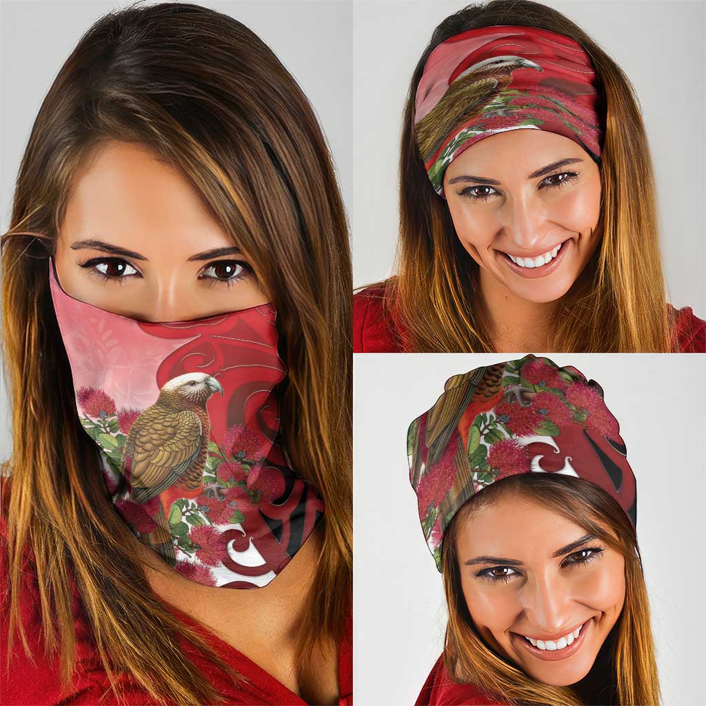 New Zealand Parrot Kaka Neck Gaiter Maori Koru With Pohutukawa Flowers LT05 - Polynesian Pride