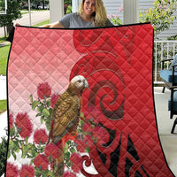 New Zealand Parrot Kaka Quilt Maori Koru With Pohutukawa Flowers LT05 Red - Polynesian Pride