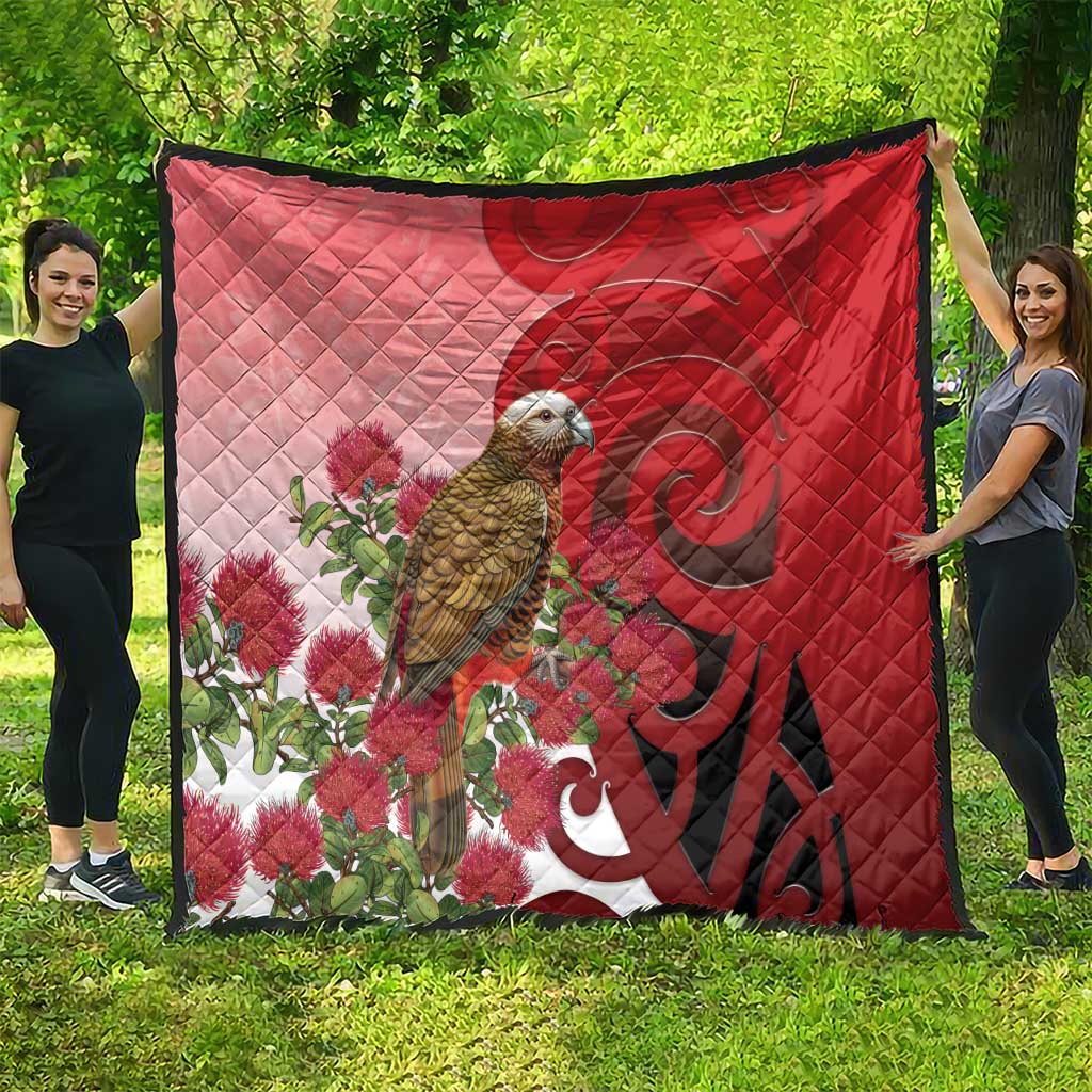 New Zealand Parrot Kaka Quilt Maori Koru With Pohutukawa Flowers LT05 - Polynesian Pride