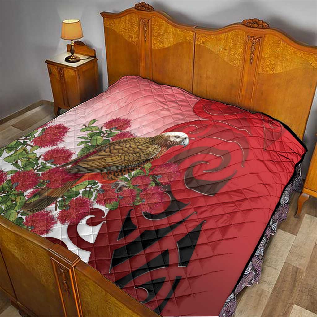 New Zealand Parrot Kaka Quilt Maori Koru With Pohutukawa Flowers LT05 - Polynesian Pride