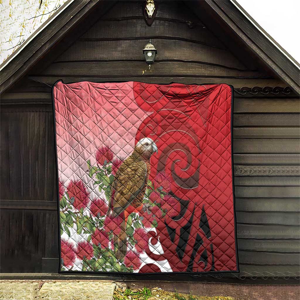 New Zealand Parrot Kaka Quilt Maori Koru With Pohutukawa Flowers LT05 - Polynesian Pride