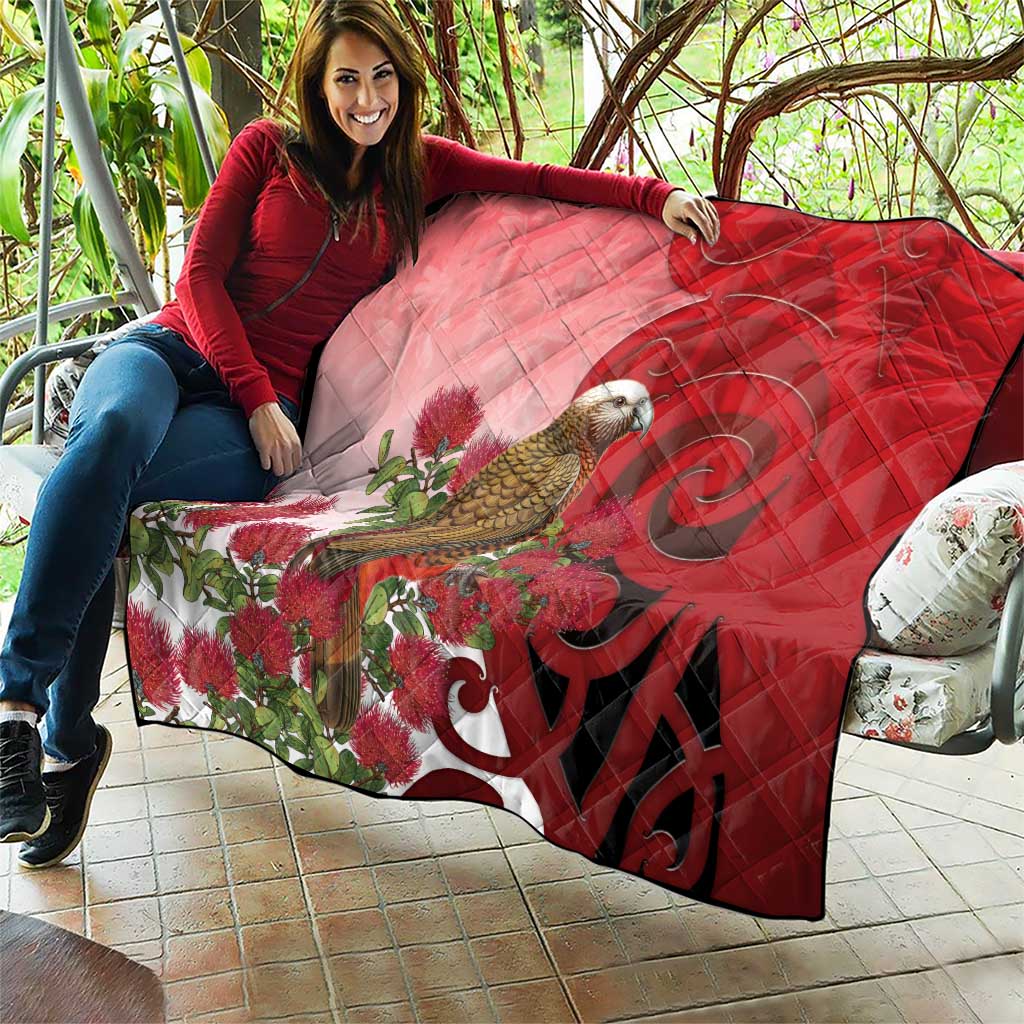 New Zealand Parrot Kaka Quilt Maori Koru With Pohutukawa Flowers LT05 - Polynesian Pride
