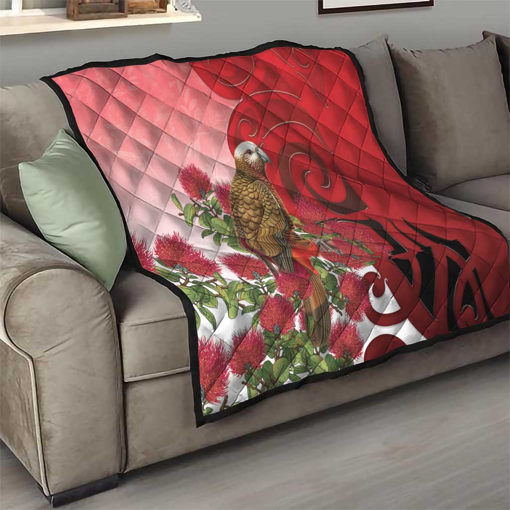 New Zealand Parrot Kaka Quilt Maori Koru With Pohutukawa Flowers LT05 - Polynesian Pride