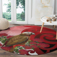 New Zealand Parrot Kaka Round Carpet Maori Koru With Pohutukawa Flowers LT05 - Polynesian Pride