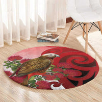 New Zealand Parrot Kaka Round Carpet Maori Koru With Pohutukawa Flowers LT05 - Polynesian Pride