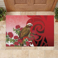 New Zealand Parrot Kaka Rubber Doormat Maori Koru With Pohutukawa Flowers - Polynesian Pride