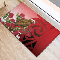 New Zealand Parrot Kaka Rubber Doormat Maori Koru With Pohutukawa Flowers - Polynesian Pride