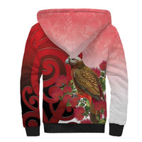 New Zealand Parrot Kaka Sherpa Hoodie Maori Koru With Pohutukawa Flowers - Polynesian Pride