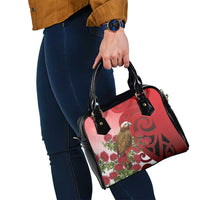 New Zealand Parrot Kaka Shoulder Handbag Maori Koru With Pohutukawa Flowers LT05 - Polynesian Pride