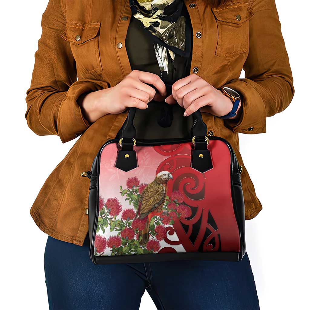 New Zealand Parrot Kaka Shoulder Handbag Maori Koru With Pohutukawa Flowers LT05 - Polynesian Pride