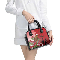 New Zealand Parrot Kaka Shoulder Handbag Maori Koru With Pohutukawa Flowers LT05 - Polynesian Pride
