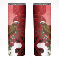 New Zealand Parrot Kaka Skinny Tumbler Maori Koru With Pohutukawa Flowers - Polynesian Pride