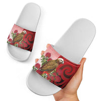 New Zealand Parrot Kaka Slide Sandals Maori Koru With Pohutukawa Flowers - Polynesian Pride