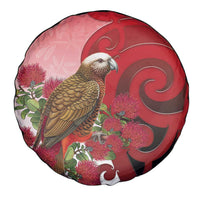 New Zealand Parrot Kaka Spare Tire Cover Maori Koru With Pohutukawa Flowers - Polynesian Pride