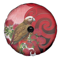 New Zealand Parrot Kaka Spare Tire Cover Maori Koru With Pohutukawa Flowers - Polynesian Pride