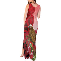 New Zealand Parrot Kaka Tank Maxi Dress Maori Koru With Pohutukawa Flowers - Polynesian Pride