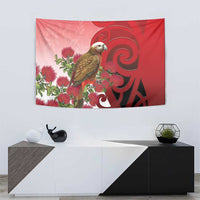 New Zealand Parrot Kaka Tapestry Maori Koru With Pohutukawa Flowers - Polynesian Pride