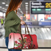 New Zealand Parrot Kaka Travel Bag Maori Koru With Pohutukawa Flowers - Polynesian Pride